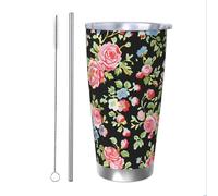 Mexpekil Vaso aislado de 590 ml con popote y tapa, taza de café helado de acero inoxidable, taza de viaje a prueba de fugas, botella de agua térmica, regalo para mujeres y hombres