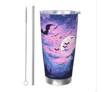Mexpekil Vaso aislado de 590 ml con popote y tapa, taza de café helado de acero inoxidable, taza de viaje rosa a prueba de fugas, botella de agua térmica, regalo para mujeres y hombres