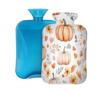 Mexpekil Watercolor Love Heart Pumpkins - Botella de agua caliente con funda, bolsa de agua caliente de PVC de 2 litros para aliviar el dolor, pies, espalda, calor