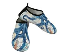Mexpekil Zapatos acuáticos retro azules con diseño de pulpo y palabras para mujeres y hombres, de secado rápido, antideslizantes, zapatos acuáticos, Retro Blue Ocean Octopus Word Map, 38.5/39.5 EU