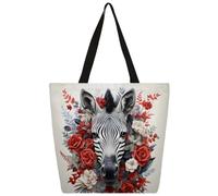 Mexpekil Zebra Head Rose - Bolsa de lona reutilizable para mujeres y niñas, bolsas de compras grandes para mujer, bolsa de hombro multiusos