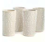 MEXTEQUIL - Talavera - Juego de 4 vasos de chupito auténticos de tequila mexicano, pintados a mano, 56.7 g (encaje blanco)