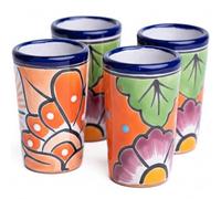 MEXTEQUIL - Talavera - Juego de 4 vasos de chupito auténticos de tequila mexicano, pintados a mano, 56.7 g (naranja)