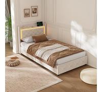 Mexus - Cama con maletero de 90 x 200, cama doble LED USB, lamas de almacenamiento hidráulico, cama de terciopelo y protección legal para personas con restricciones y necesidades de almacenamiento