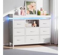MEXUS - Cómoda de dormitorio con LED/USB, armario de almacenamiento, 8 cajones de tela, para jóvenes, ambiente personalizado, recarga práctica, gran capacidad, color blanco