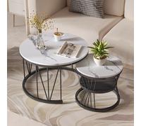 Mexus - Mesa baja, juego de 2 mesas redondas de baja, mesas de salón, mesas nido para oficina, apto para salones, balcones y oficinas, mesa central, Ø 70 y Ø 45 cm (blanco+negro)