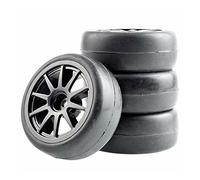 MEXWLOP Juego de Ruedas con neumáticos Carreras Slick Racing for HSP, HPI, 1/10 1:10 Touring Car RC 910-6018 Neumáticos de Control Remoto de Alto Agarre(Black Wheel)