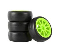 MEXWLOP Juego de Ruedas con neumáticos Carreras Slick Racing for HSP, HPI, 1/10 1:10 Touring Car RC 910-6018 Neumáticos de Control Remoto de Alto Agarre(Green Wheel)