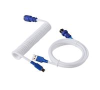 MEXWLOP LANO-Teclado mecánico en Espiral Paracord Personalizado, Cable de Resorte de Datos Tipo C, Bobina de Aviador GX16, Cable en Espiral USB C for Juegos Cable para portón Trasero(White Blue)