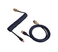 MEXWLOP LANO-Teclado mecánico en Espiral Paracord Personalizado, Cable de Resorte de Datos Tipo C, Bobina de Aviador GX16, Cable en Espiral USB C for Juegos Cable para portón Trasero(Dark Blue Gold)