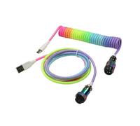MEXWLOP LANO-Teclado mecánico en espiral Paracord personalizado, Cable de resorte de datos tipo C, bobina de aviador GX16, Cable en espiral Usb C for juegos Cable para portón trasero(Colorful Rainbow)