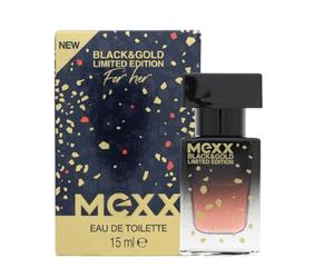 Mexx Black & Gold Limited Edition Woman Eau de Toilette, fragancia floral sensual para mujer, 15 ml