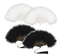 MEYAGOT 4 Piezas Abanico Plumas, Abanico de Mano Plegable, Abanico de Plumas de Marabú de Los Años 20, Folding Handheld Feather Fan, Vintage Abanico Mano para Halloween Bailando Party