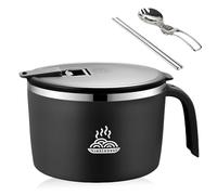 MEYAGOT Ramen Juego de Cuencos, 1300ml Tazón de Fideos Instantáneos, Tazón de Ramen con Tapa Palillos Y Cucharas, Cuenco de Ramen de Acero Inoxidable, Tazón de Fideos para Pasta Bento Almuerzo