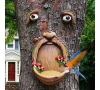 Meyas Jardín de animales salvajes, comedero para pájaros con cara de árbol, comedero para pájaros, adorno, decoración de jardín, decoración de interior, decoración de patio, comedero para pájaros