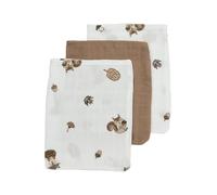 Meyco Manoplas de Muselina para bebé, Paquete de 3, 20 x 17 cm, Muselina, 100% algodón, Certificado Oeko Tex, absorbentes, hipoalergénicas y de Secado rápido, Animales forestales, Caramelo