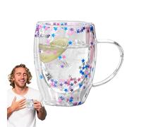 Meyjlgh Tazas de café de doble , 350 ml, taza de cerveza transparente estética, taza de vidrio ligera de gran capacidad para bebidas calientes y frías, vasos para mujeres y niñas