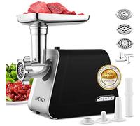 Meykey Picadora de Carne Eléctrica, 2000W Max, 3-IN-1 Salchicha y Máquina Picadora Carne con 3 Placas de Molienda,Embutidora de Salchichas, Acero Inoxidable,Función Inversa (Negro 1)