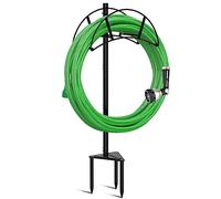 Meykwod Soporte/colgador independiente para manguera de jardín, organizador de mangueras resistente para exteriores, apto para enterrar en el suelo, con capacidad para 45 metros (metal, negro)