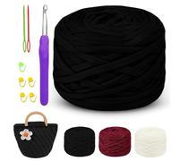 MeYuxg 280g/80m Lanas Para Crochet, Trapillo Para Crochet,Crochet Para Principiantes, Hilo Crochet Para Decoraciones De Bricolaje, Manualidades, Bolsos, Mantas, Zapatos(Negro)