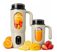 MeYuxg Batidora portátil de 550 ml, pequeña con mango, batidora portátil recargable por USB, para oficina, camping, gimnasio y viajes, color crema