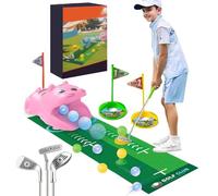 MeYuxg Juego de Mini Golf para Niños, 18 Piezas Juego de Mini Golf para Interiores y Exteriores con 3 Palos de Golf de Colores, 8 Pelotas, Juguete para Jugar al Golfs Infantil (Rosa)