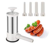 MeYuxg Máquina de llenado manual de salchichas de acero inoxidable, pequeña con 4 embudos para embutidos, relleno de salchichas para el hogar para comidas familiares