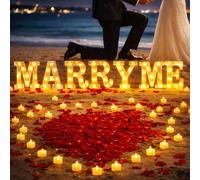 MeYuxg Marry ME Letras luminosas con 24 velas sin llama, 2000 pétalos de rosa para propuesta de matrimonio, San Valentín, compromiso, boda, 2031 unidades