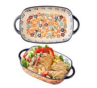 MeYuxg Molde de cerámica para lasaña con asas, 23,5 x 13 cm, vintage, de cerámica, rectangular, para horno pequeño, esmaltado multicolor, para lasaña, tiramisú, cazuela