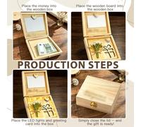 MeYuxg Regalo de dinero para boda de madera, con cadena de luces LED y mensaje romántico, incluye tarjeta en blanco y flores artificiales, caja de regalo para bodas y novios (A)