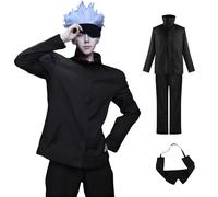 MeYuxg Satoru Gojo Anime Cosplay Disfraz, Disfraz de Cosplay de Anime Gojo Satoru con Uniforme Escolar, Chaqueta con Máscara para Ojos, Disfraz de Carnaval para Adultos, Uniforme de Cuello Alto para
