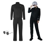 MeYuxg Satoru Gojo Cosplay Disfraz, Anime Cosplay Disfraz Gojo Satoru Uniforme Escolar Chaqueta con gafas, Disfraz de Carnaval Adulto Anime Uniforme Trajes para Carnaval Halloween Disfraz, Negro M