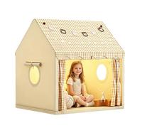 MeYuxg Tienda Campaña Infantil, 120 × 105 × 128 cm Casita Infantil Interior con Ventanas y Banderitas de Ositos de Colores, Tienda de Campaña, Regalos de Cumpleaños para Niñas Y Niños (Caqui)