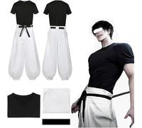 MeYuxg Traje de Cosplay de Toji Fushiguro, Traje de Cosplay de Jujutsu Kaisen, Traje de Cosplay de Anime de Manga Corta Negra/Pantalones blancos, Disfraz de Carnaval para Adultos Trajes de Anime para