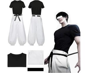 MeYuxg Traje de Cosplay de Toji Fushiguro, Traje de Cosplay de Jujutsu Kaisen, Traje de Cosplay de Anime de Manga Corta Negra/Pantalones blancos, Disfraz de Carnaval para Adultos Trajes de Anime para