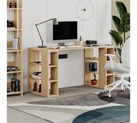 Meyvaser.com Ecommerce Company Escritorio Mesa de Oficina con Estantes Laterales Izquierdo y Derecho, Color Roble, 140 x 60 x 75 cm