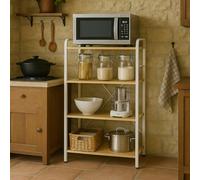 Meyvaser.com Ecommerce Company Estantería de Cocina con 4 Baldas - Metal Blanco y MDF Color Madera Natural - 60x40x120 cm - Estante Multiusos para Almacenaje, Estilo Moderno