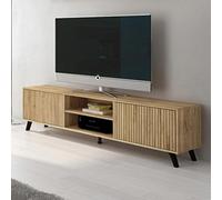 Meyvaser.com Ecommerce Company Mueble de TV de Diseño Nórdico, 2 Compartimentos de Almacenamiento y 2 Puertas, Mauvella - Rayas, 49cm (Alto) x 180cm (Ancho) x 40cm (Fondo)