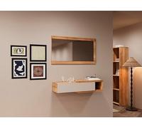 Meyvaser.com Ecommerce Company Recibidor con Cajón y Espejo Mauvella Beige - Consola de Entrada Horizontal 91,5x26x70 cm - Mueble Auxiliar Moderno y Funcional para Pasillos o Entrada