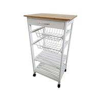 Meyvaser.com Ecommerce Company Verdulero frutero de Cocina Color Blanco-Miel, Carro de Cocina con Ruedas, 87x47x37, 2 cestas metalicas y 2 baldas