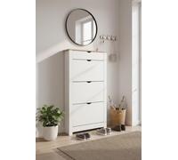 Meyvaser.com Ecommerce Company Zapatero Blanco con 3 Trampillas y Cajón Superior - Capacidad 24-30 Pares - Mueble para Calzado Moderno 78x24x140 cm - Patas Blancas y Diseño Funciona