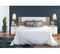 Meyvaser, Conjunto Pack Cabecero y 2 Mesitas de Noche, Incluye Herrajes para Colgar, Color Cambrian y Blanco, Dormitorio Doble de Matrimonio o Juvenil, Medidas:160x45x1,6 cm (LargoxAltoxProfundo)