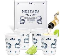 MEZCASA Azul Tequila - Vasos de chupito de cerámica de alta calidad para entusiastas - Elegantes vasos de tequila para hombres y mujeres para cualquier ocasión (juego de 4)