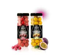 Mezcla de bolas de regaliz Nordthy 2 x 300g Frambuesa/Maracuyá - Set de regalo de regaliz danés original - Bolas cubiertas de chocolate fino - Dulces gourmet suave