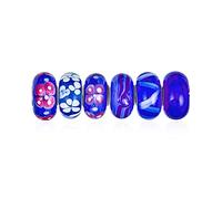 Mezcla De Conjunto De .925 De Plata De Ley De Núcleo Translúcido Tonos De Azul De Cristal De Murano Lámpara De Trabajo 3Dflower Charm Bead Espaciador Encaja Pulsera Europea Para La Mujer Adolescente