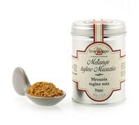 Mezcla de especias Mrouzia para tajine 60 g en lata metálica Aromas bereberes para tajín marroquí, guisos y adobos de cordero, pollo, ternera y verduras