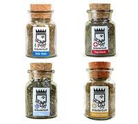 Mezcla de hierbas de todo el mundo - Caja de 4 unidades de KräuterGott - Original y hecho a mano en elegante cristal de corcho.
