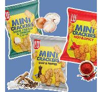 Mezcla de Mini Galletas Saladas LU - Sal y Pimienta, Crema Agria y Cebolla, Picantes, Surtido de Galletas Crujientes, 3 Variedades Combinadas