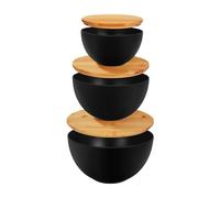Mezcla de tazones: contenedor de almacenamiento de 3 set, ensalada dulces 25/20/15 cm | Ayudantes de cocina con tapas de madera para prepararse, servir, cocinar, hornear, tazones versátiles para