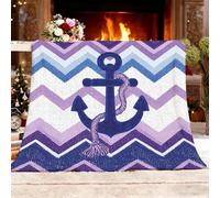 Mezcla Manta Polar Suave para Sofá y Cama NavegacióN Ancla PatróN Manta de Felpa de Franela Doble Cara Cálida Supersuave Azul Mantas Decoración Habitación, Regalo Festival, 100x130 cm